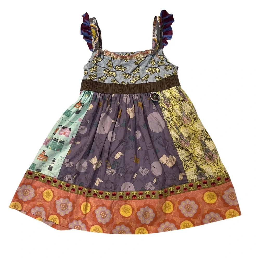 Matilda Jane Girls Size 6 Character Counts Patchwork Floral Dress Ruffle Sleeve